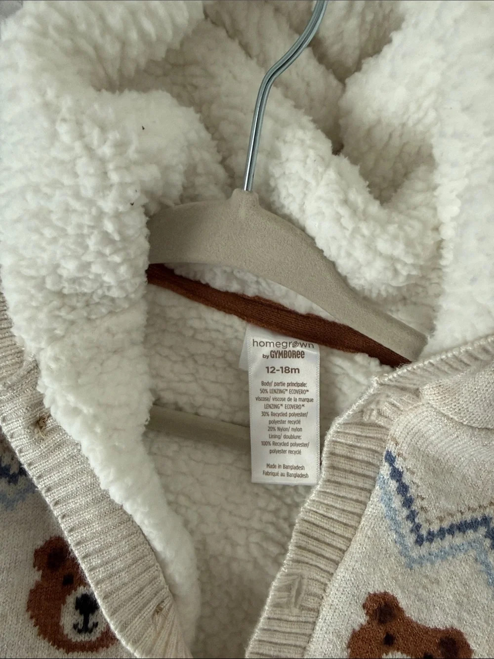 Gymboree Cream Sherpa-Lined Knit Jacket with Brown Accents